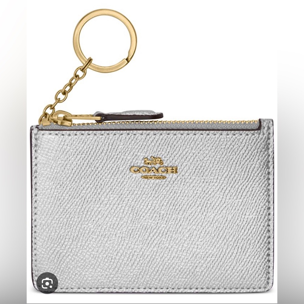 Coach Mini Metallic Leather Skinny ID Case Silver
